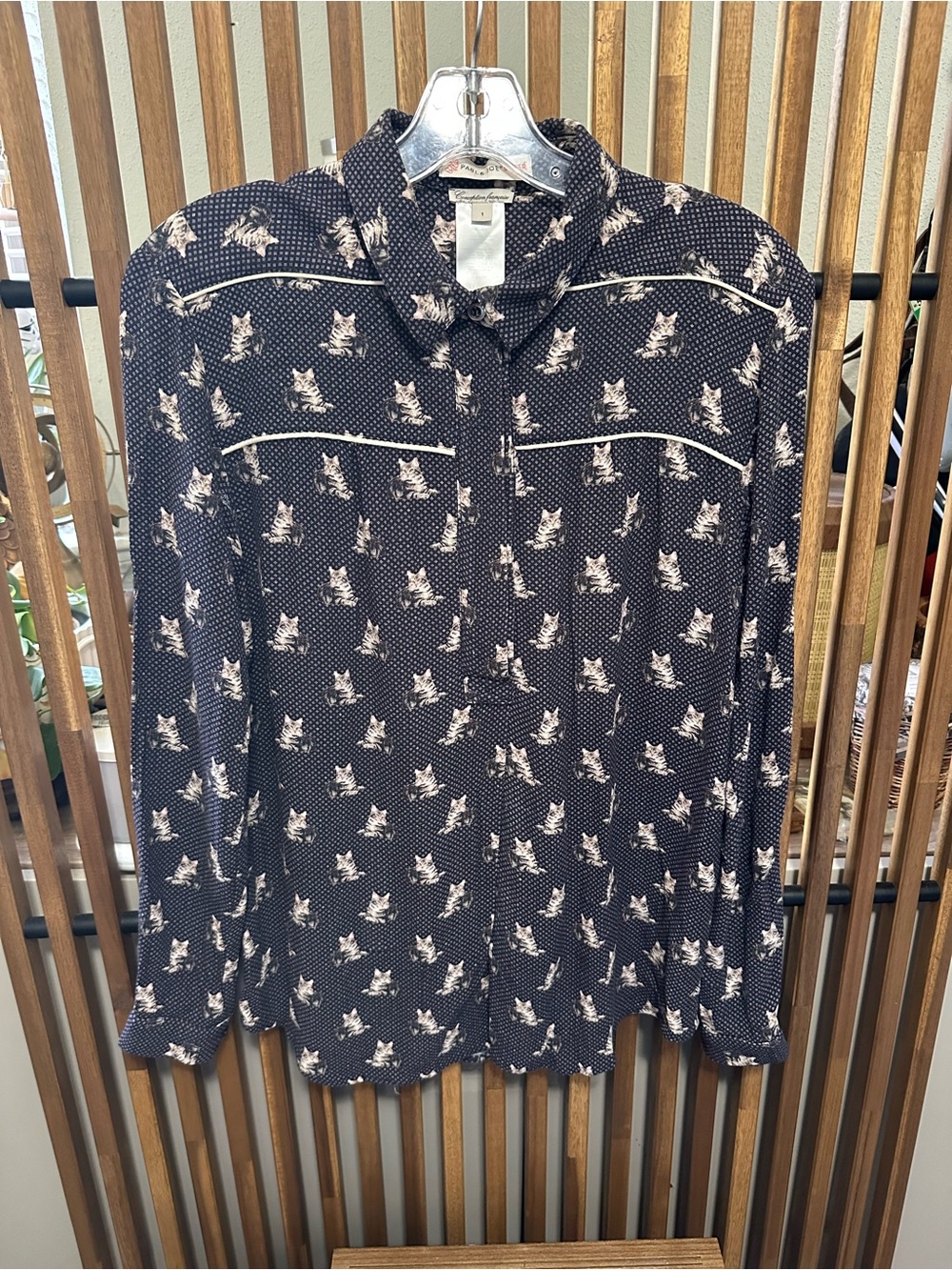 Paul & Joe Sister Minette Navy All Over Cat Print Viscose Button Up Blouse 1
